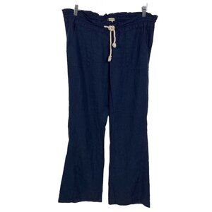 Roxy Pants Womens L Linen Pull On Blue Beachy Flare Pockets Lagenlook Lounge